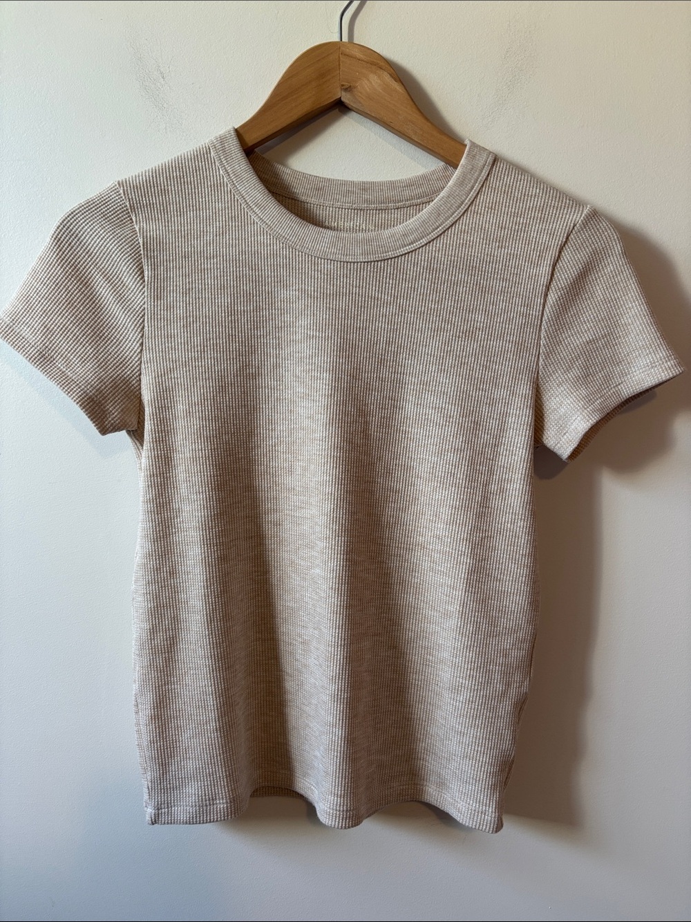 American Eagle Outfitters Light Beige Waffle Knit Crew Tee